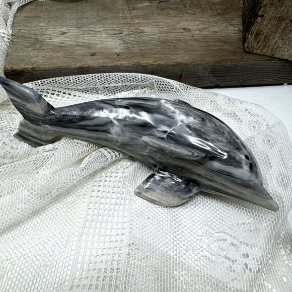 Handcrafted Marble Dolphin Sculpture  9-1/2" by 4-1/2" 2.50 lb - Picture 7 of 9